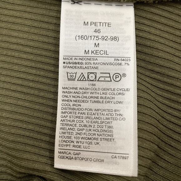 GAP Mock Neck Half Sleeve A-line Dress Size M Petite Olive Green Ribbed Knit NEW - Picture 6 of 8